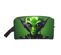 Borsa da toilette verde con stampa aliena con orecchie lunghe per uomo borsa da toilette da viaggio, borsa cosmetica spaziosa per le donne, bianco, Taglia unica