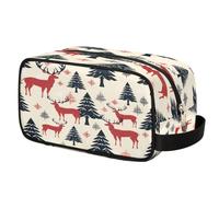 Borsa da toilette vintage con alce e albero di Natale, per viaggi, trousse per cosmetici, borsa da barba impermeabile in poliestere per uomini, donne e bambini, organizer portatile per bagno, palestra