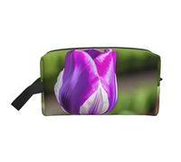Borsa da toilette viola a forma di tulipano, borsa da viaggio, graziosa borsa per cosmetici, accessori per il trucco, bianco, Taglia unica