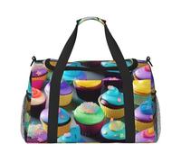 Borsa da trasporto a mano colorata con stampa di cupcake di buon compleanno di grande capacità per le donne pieghevole Carry On Tote per viaggi in aereo
