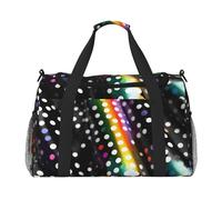 Borsa da trasporto a mano con stampa a pois arcobaleno glitterata a righe in bianco e nero di grande capacità, borsa da trasporto pieghevole per viaggi in aereo