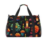 Borsa da trasporto a mano con stampa di loto e candele essenziali quotidiane, grande capacità, per gite del fine settimana