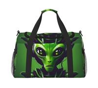 Borsa da trasporto a mano di grande capacità con stampa aliena verde con orecchie lunghe per le donne pieghevole Carry On Tote per viaggi in aereo