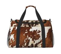 Borsa da trasporto a mano di grande capacità con stampa in pelle bovina rossa e bianca per le donne pieghevole Carry On Tote per viaggi in aereo