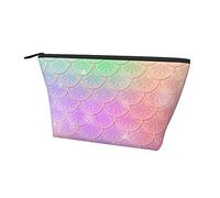 Borsa da trasporto con cerniera Borsa da trucco cosmetica a forma di sirena magica con scaglie di pesce rosa, borsa portaoggetti da toilette per monete con matita Oxford resistente per donne e ragaz
