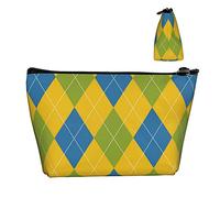 Borsa da trasporto con cerniera borsa da trucco cosmetica scozzese a rombo giallo e blu, resistente borsa portaoggetti da toilette per monete con matita Oxford per donne ragazze