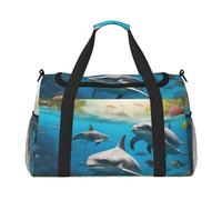 Borsa da trasporto con delfini, tartaruga marina, squalo, polipo, corallo, stampa elegante, pieghevole, con cerniera impermeabile, per gite del fine settimana