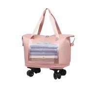 Borsa da trasporto con ruote - bagaglio pieghevole con ruote | Borsa da viaggio con separazione bagnata e asciutta e ruote girevoli a 360 gradi per shopping e vacanze, Rosa, Consulte la descripción