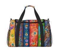 Borsa da trasporto pieghevole alla moda con stampa in legno colorato con cerniera impermeabile per la borsa del fine settimana