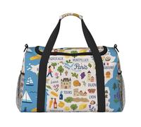 Borsa da trasporto pieghevole con mappa della Francia con icone Decorat Print Borsa da trasporto a mano di grande capacità per viaggi di fine settimana in aereo