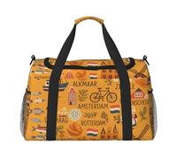 Borsa da trasporto pieghevole con simboli della cultura olandese con mappa Des Print Borsa da trasporto a mano di grande capacità per viaggi di fine settimana in aereo