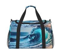 Borsa da trasporto pieghevole con stampa a onde oceaniche e mare, con cerniera impermeabile, per week-end