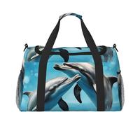 Borsa da trasporto pieghevole con stampa delfini innamorati, elegante e pieghevole, con cerniera impermeabile, per le gite del fine settimana