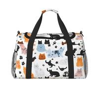 Borsa da trasporto pieghevole con stampa di cani e gatti in stile cartone animato, grande capacità, per viaggi di fine settimana in aereo