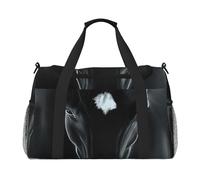 Borsa da trasporto pieghevole con stampa di cavallo nero con cerniera impermeabile per le gite del fine settimana