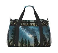 Borsa da trasporto pieghevole con stampa di cielo notturno con alberi e cerniera impermeabile per gite del fine settimana