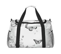 Borsa da trasporto pieghevole con stampa di farfalle e margherite con cerniera impermeabile per le gite del fine settimana