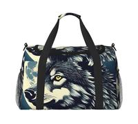 Borsa da trasporto pieghevole con stampa lupo notte luna elegante con cerniera impermeabile per gite del fine settimana
