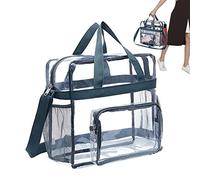 Borsa da trasporto trasparente | Borsa a tracolla trasparente con manico | Borsa da spiaggia trasparente con cerniera e tasche per lo shopping, lo sport, il festival e lo stadio, grigio, Se référer au