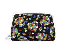 Borsa da trucco a forma di cuore con pezzi di puzzle per la consapevolezza dell'autismo, con divisore, borsa da toeletta da viaggio, borsa cosmetica portatile, Argento, One Size