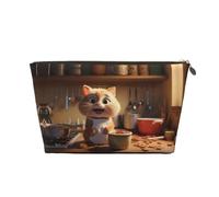 Borsa da trucco a forma di gatto con disegno di cartone animato, trousse da viaggio per articoli da toeletta da donna, borsa per il trucco in pelle, graziosa borsa per il trucco, Oro, Taglia unica