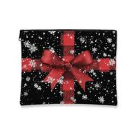 Borsa da trucco a quadri, borsa da viaggio per cosmetici, con fiocco di neve, nera e rossa, organizer portatile con cerniera, borsa da toeletta per le vacanze, Nero, 7x9 Inch, Idea regalo
