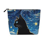 Borsa da trucco "Black Cat In The Moonlight", grande capacità, da viaggio per donna, impermeabile, monostrato, in simil canapa, con cerniera, portatile