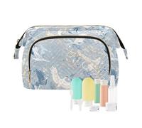 Borsa da trucco blu e bianca con gru con cerniera per appendere la borsa cosmetica per la spazzola di trucco