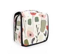 Borsa da trucco colorata con forme astratte e fiori con gancio per appenderla, grande borsa da toilette per le donne con scomparti e maniglia