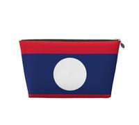 Borsa da trucco con stampa bandiera del Laos per le donne borsa da toilette da viaggio in pelle impermeabile per articoli da toeletta borsa cosmetica, Argento, Taglia unica, Beauty case