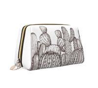 Borsa da trucco con stampa cactus disegnata a mano Borsa da toilette versatile portatile Borsa cosmetica di grande capacità per le donne, bianco, Taglia unica, Beauty case