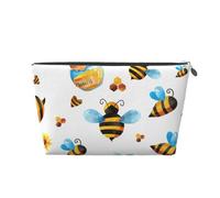 Borsa da trucco con stampa di api dei cartoni animati per le donne borsa da toilette da viaggio in pelle impermeabile per articoli da toeletta borsa, Argento, Taglia unica, Beauty case