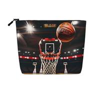 Borsa da trucco con stampa di pallacanestro per donne, borsa cosmetica portatile da toilette, organizer da viaggio capiente, Nero , Taglia unica