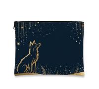 Borsa da trucco con volpe blu navy, elegante astuccio da viaggio per cosmetici celestiali, da donna, portatile, piccola in tela con cerniera, perfetta per la cura della pelle durante le vacanze, Navy