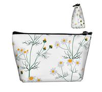 Borsa da trucco cosmetica da donna Borsa da toilette bianca con fiore floreale margherita, divertente portamonete portatile Astuccio da toilette Borsa per matite per viaggi all'aperto