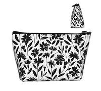 Borsa da trucco cosmetica da donna Borsa da toilette nera floreale margherita floreale, divertente portamonete portatile Astuccio da toilette Borsa per matite per viaggi all'aperto