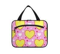 Borsa da trucco da appendere a forma di cuore giallo a pois pesca grande da viaggio con gancio, borse da toilette espandibili di design per viaggiatori WC bolso de maquillaje para Mujer L