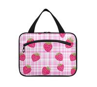 Borsa da trucco da appendere a quadri con fragola rossa da viaggio con gancio, borsa da barba unisex di design per gli uomini per papà viaggio bolsos para Hombre L