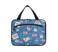 Borsa da trucco da appendere blu con bandiera americana con scomparti con gancio, borsa da barba espandibile di design per gli uomini per accessori da viaggio Bagno maleta para maquillaje L