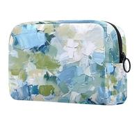 Borsa da trucco da donna con pittura blu verde astratta con cerniera borse da toilette da viaggio organizer cosmetico, Multi, 18.5x7.5x13cm/7.3x3x5.1in, Art Deco