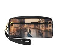 Borsa da trucco da donna, elegante, con stampa di Venezia notturna, da viaggio, per scuola e ufficio