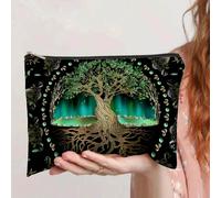 Borsa da trucco da donna in stile elegante con motivo ad albero del mondo, realizzata in poliestere, perfetta per viaggi all'aperto e uso quotidiano. Un ottimo regalo per le signore. Regalo di Natale 