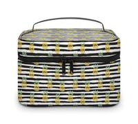 Borsa da trucco da donna Pines Lines, a righe bianche e nere, con scomparti e maniglia, per trucco da uomo, impermeabile, in morbida pelle, per la cura della pelle, per viaggi, campeggio, nozze