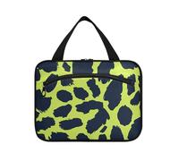 Borsa da trucco da viaggio con stampa leopardata verde lime e blu navy da appendere con gancio, borsa da barba portatile di design per uomo per crociera viaggio vacanza maletín para maquillaje L