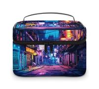 Borsa da trucco da viaggio Street Cyber Night City Poster per donna, organizer per cosmetici con scomparti per manici morbidi, grande capacità per uomo, borsa da toilette per la cura della pelle, ca