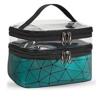 Borsa da Trucco Doppio Strato Portatile Borsa da Toilette, Impermeabile Porta Trucchi da Viaggio Grande Capacità Borsa Cosmetica Beauty Case per Donne Ragazze (Verde)