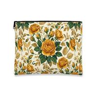 Borsa da trucco floreale vintage, borsa da viaggio per cosmetici con rosa gialla per donne, organizer portatile in tela con cerniera, borsa da toilette primaverile per la cura della pelle, Giallo, 7x9
