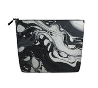 Borsa da trucco impermeabile carina con stampa in marmo bianco nero per donna Zipper Travel Toiletry Pouch