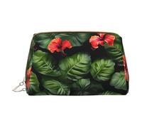 Borsa da trucco in pelle con stampa di foglie tropicali piccola borsa cosmetica da viaggio per donne, organizer cosmetico per borsa, Fiori Tropicali E Fogliame, One Size
