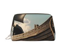 Borsa da trucco in pelle con stampa di nave pirata antica per donna borsa da toilette da viaggio per articoli da toeletta borsa cosmetica